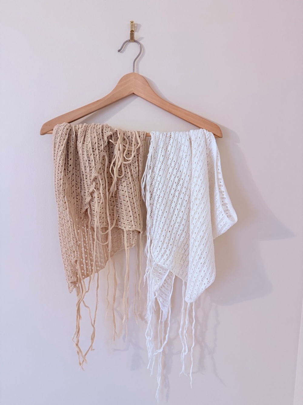 12TH TRIBE • Crochet Fringe Swim Coverup in Cream and White